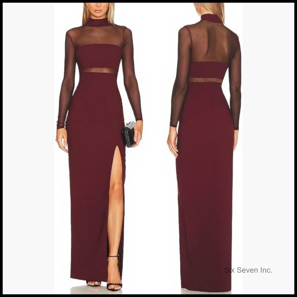 Sheer Mesh Long Sleeve Maxi Dress Turtleneck Bodycon Cocktail Party
